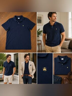Brooks Brothers Navy Polo with Gold Emblem